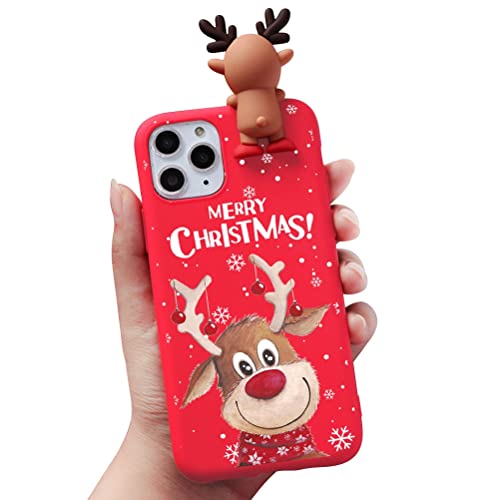 Phoona Weihnacht Hülle für Apple iPhone 13 Pro Hülle 6,1" Handyhülle mit 3D Cartoon Puppe Elch 3 Deko Frauen Weihnachten Motiv Schutzhülle Case Weiches Rot TPU Silikon Stoßfest Cover für iPhone 13 Pro von Phoona