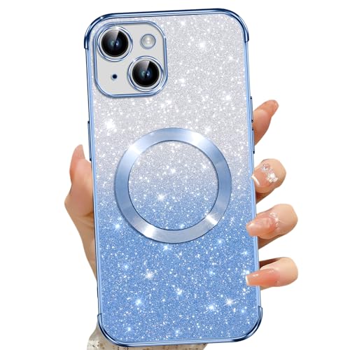 Phoona für iPhone 13 Hülle, Magnetisch Handyhülle Kompatibel mit MagSafe, Keine Vergilbung, Kratzfeste, Ganzkörperschutz Glitzer Hülle für iPhone 13, Mit 2 Schutzfolie, Blau Phoona für iPhone 13 Hülle, Magnetisch Handyhülle Kompatibel mit MagSafe, Keine Vergilbung, Kratzfeste, Ganzkörperschutz Glitzer Hülle für iPhone 13, Mit 2 Schutzfolie, Blau von Phoona