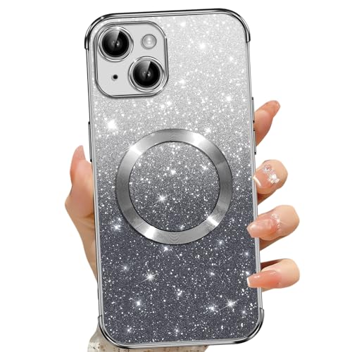 Phoona für iPhone 14 Hülle, Magnetisch Handyhülle Kompatibel mit MagSafe, Keine Vergilbung, Kratzfeste, Ganzkörperschutz Glitzer Hülle für iPhone 14, Mit 2 Schutzfolie, Schwarz Phoona für iPhone 14 Hülle, Magnetisch Handyhülle Kompatibel mit MagSafe, Keine Vergilbung, Kratzfeste, Ganzkörperschutz Glitzer Hülle für iPhone 14, Mit 2 Schutzfolie, Schwarz von Phoona