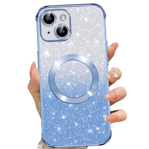 Phoona für iPhone 14 Plus Hülle, Glitzer Hülle Kompatibel mit MagSafe, Keine Vergilbung, Kratzfeste, Ganzkörperschutz Magnetisch Handyhülle für iPhone 14 Plus, Mit 2 Schutzfolie, Blau Phoona für iPhone 14 Plus Hülle, Glitzer Hülle Kompatibel mit MagSafe, Keine Vergilbung, Kratzfeste, Ganzkörperschutz Magnetisch Handyhülle für iPhone 14 Plus, Mit 2 Schutzfolie, Blau von Phoona