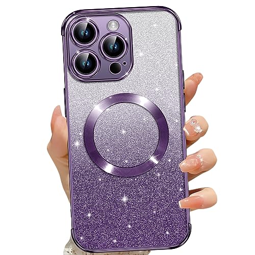 Phoona für iPhone 14 Pro Max Hülle, Magnetisch Handyhülle Kompatibel mit MagSafe, Keine Vergilbung, Kratzfeste, Ganzkörperschutz Glitzer Hülle für iPhone 14 Pro Max, Mit 2 Schutzfolie, Lila Phoona für iPhone 14 Pro Max Hülle, Magnetisch Handyhülle Kompatibel mit MagSafe, Keine Vergilbung, Kratzfeste, Ganzkörperschutz Glitzer Hülle für iPhone 14 Pro Max, Mit 2 Schutzfolie, Lila von Phoona