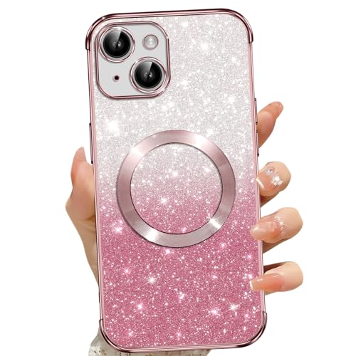 Phoona für iPhone 15 Hülle, Glitzer Hülle Kompatibel mit MagSafe, Keine Vergilbung, Kratzfeste, Ganzkörperschutz Magnetisch Handyhülle für iPhone 15, Mit 2 Schutzfolie, Rosa Phoona für iPhone 15 Hülle, Glitzer Hülle Kompatibel mit MagSafe, Keine Vergilbung, Kratzfeste, Ganzkörperschutz Magnetisch Handyhülle für iPhone 15, Mit 2 Schutzfolie, Rosa von Phoona