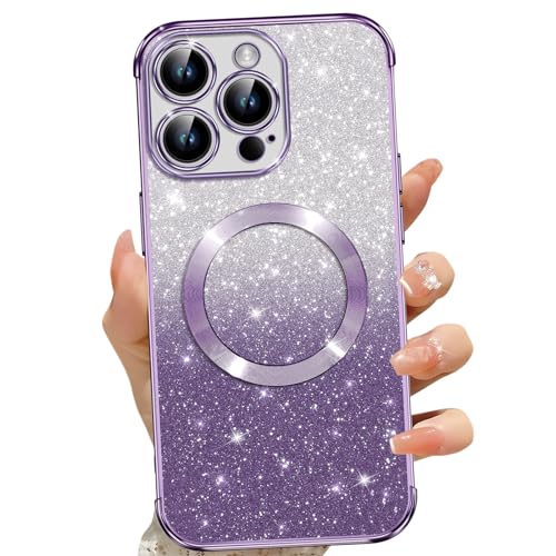 Phoona für iPhone 15 Pro Hülle, Glitzer Hülle Kompatibel mit MagSafe, Keine Vergilbung, Kratzfeste, Ganzkörperschutz Magnetisch Handyhülle für iPhone 15 Pro, Mit 2 Schutzfolie, Lila Phoona für iPhone 15 Pro Hülle, Glitzer Hülle Kompatibel mit MagSafe, Keine Vergilbung, Kratzfeste, Ganzkörperschutz Magnetisch Handyhülle für iPhone 15 Pro, Mit 2 Schutzfolie, Lila von Phoona