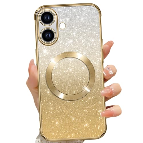 Phoona für iPhone 16 6,1" Hülle, Magnetisch Handyhülle Kompatibel mit MagSafe, Keine Vergilbung, Kratzfeste, Ganzkörperschutz Glitzer Hülle für iPhone 16 Mit 2 Schutzfolie, Gold Phoona für iPhone 16 6,1" Hülle, Magnetisch Handyhülle Kompatibel mit MagSafe, Keine Vergilbung, Kratzfeste, Ganzkörperschutz Glitzer Hülle für iPhone 16 Mit 2 Schutzfolie, Gold von Phoona