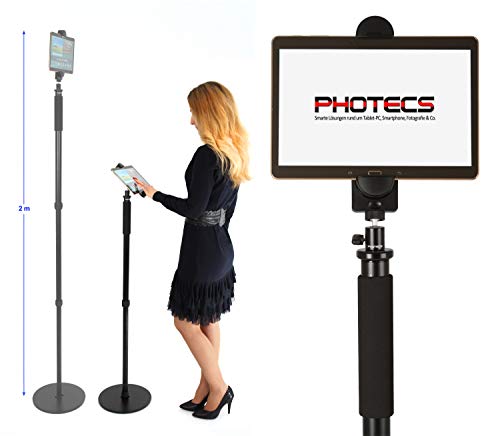 Photecs® Tablet-Bodenständer Pro V1, Boden-Stativ (höhenverstellbar bis ca. 1,76 m), hohe Standfestigkeit, für iPad Pro 12.9 oder andere Tablet-PC bis 14 Zoll von Photecs