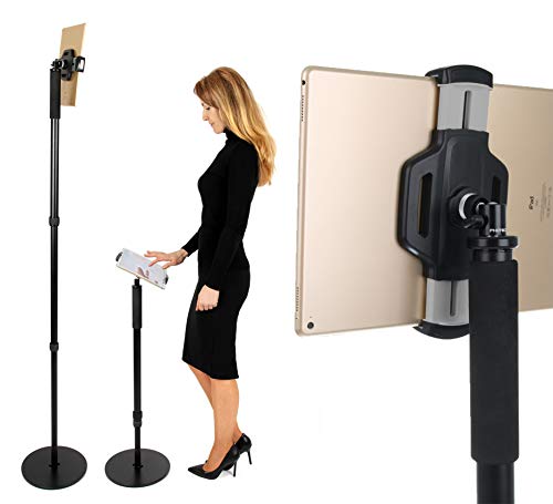 Photecs® Tablet-Bodenständer Pro V2, Robustes Boden-Stativ (höhenverstellbar bis 1,76 m), Profi Tablet-Ständer/-Stativ mit hoher Standfestigkeit, f. iPad Pro 12.9 oder andere Tablet-PC bis 14 Zoll von Photecs