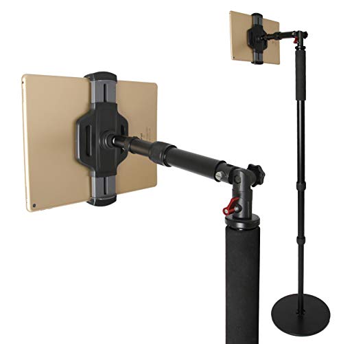 Photecs® Tablet Bodenständer Pro V3 mit Teleskop-Ausleger, Robustes Boden-Stativ (höhenverstellbar bis ca. 2 m), Profi Tablet-Ständer/-Stativ für iPad Pro 12.9 & Tablet-PC bis 14 Zoll von Photecs