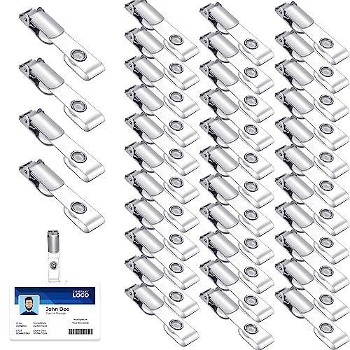 Photect 100 Stück Befestigungsclips für Kartenhalter Metall Abzeichen Clips mit Transparenten PVC Bänder Klappe Ausweishalter Clips mit Metall Druckknopf für Namensschildhalter Kartenhalter von Photect
