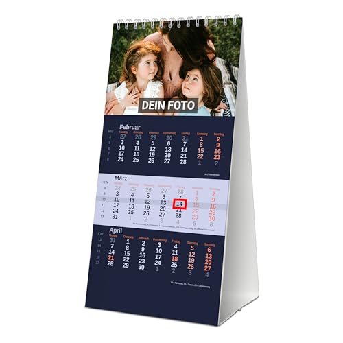 PhotoFancy® - Personalisierter 3-Monats-Tischkalender 2026 mit eigenen Fotos - Drei Monate im Überblick - Tischkalender mit Datumsschieber selbst gestalten von PhotoFancy