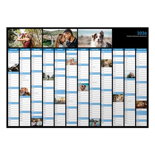 PhotoFancy® - Personalisierter Wandplaner 2026 mit eigenen Fotos - Jahreskalender als Wandkalender mit eigenen Bildern selbst gestalten - DIN A2 oder DIN A1 - Jahresplaner für 12 Monate von PhotoFancy