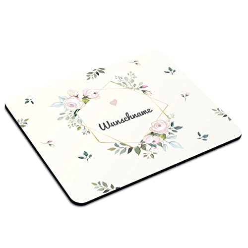 PhotoFancy Mousepad mit Namen personalisiert - Mauspad mit eigenem Text oder Namen gestalten (24 x 19, Floral) von PhotoFancy