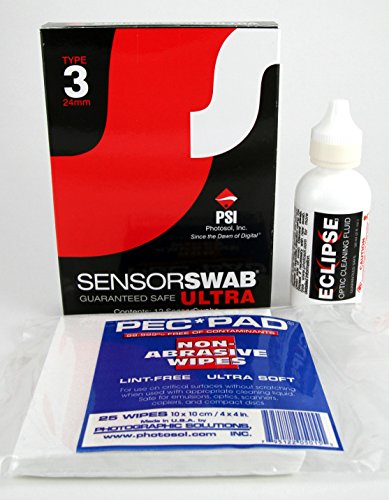 Basis-Kit Sensor-Reinigung Typ 3 (24 mm) mit Sensor Swab, Eclipse und PecPad von Photographic Solutions