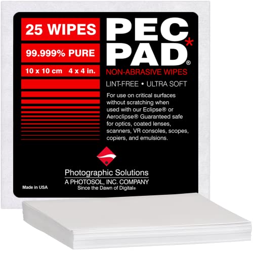 PEC-PAD Lint Free Wipes 4”x4” Non-Abrasive Ultra Soft Cloth for Cleaning Sensitive Surfaces like Camera, Lens, Filters, Film, Scanners, Telescopes, Microscopes, Binoculars. (25 Sheets Per/Pkg) von Photographic Solutions
