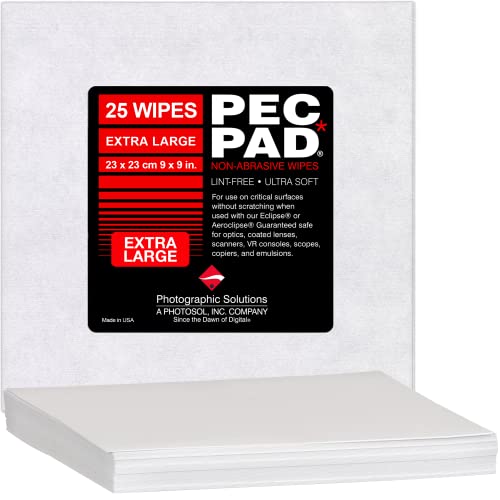 PEC-PAD Lint Free Wipes 9”x9” Extra Large Non-Abrasive Ultra Soft Cloth for Cleaning Sensitive Surfaces. Camera, Lens, Filters, Film, Scanners, Telescopes, Microscopes, Binoculars. (25 Sheets Per/Pkg) von Photographic Solutions