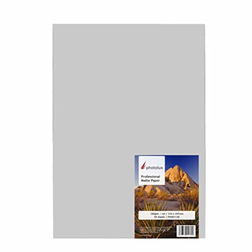 Photolux Professional Matte Paper 180 gsm Fotopapier in Premiumqualität DIN A4 (210x297mm) 50 Blatt von Photolux