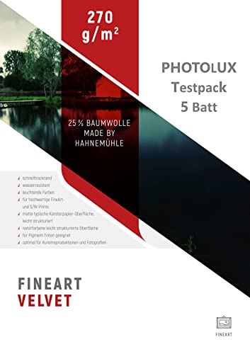 Photolux Sample Pack/Testpack A4-5 Blatt Fotopapier (FineArt Velvet 270 gsm) von Photolux
