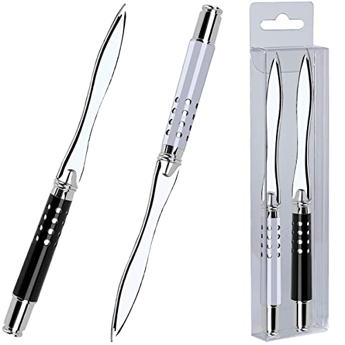 2 Stück Brieföffner, Photway letter opener 16cm brieföffner edel aus Metall robust und langlebig wissenschaftliches Design angenehm zu halten zum Spaß Papierschneiden (Silber, Schwarz) von Photway