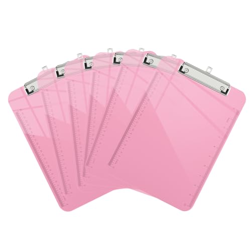 Piasoenc 6 Pack Plastic Clipboards,Translucent Clip Board with Low Profile, Purple Clipboard with Ruler,Office Clipboards, School Supplies, Letter Size 12.5 x 9 Inches,Pink von Piasoenc
