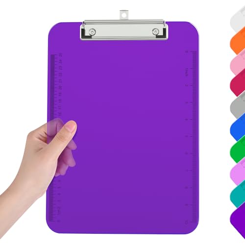 Piasoenc Plastic Clipboards, Translucent Clip Board with Low Profile, Purple Clipboard with Ruler,Office Clipboards, School Supplies, Letter Size 12.5 x 9 Inches, Purple von Piasoenc