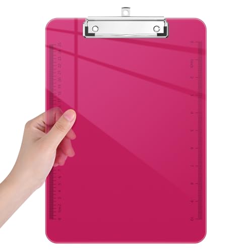 Piasoenc Plastic Clipboards, Translucent Clip Board with Low Profile, Purple Clipboard with Ruler,Office Clipboards, School Supplies, Letter Size 12.5 x 9 Inches, Red von Piasoenc