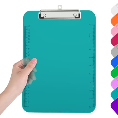 Piasoenc Plastic Clipboards, Translucent Clip Board with Low Profile, Purple Clipboard with Ruler,Office Clipboards, School Supplies, Letter Size 12.5 x 9 Inches, Teal von Piasoenc