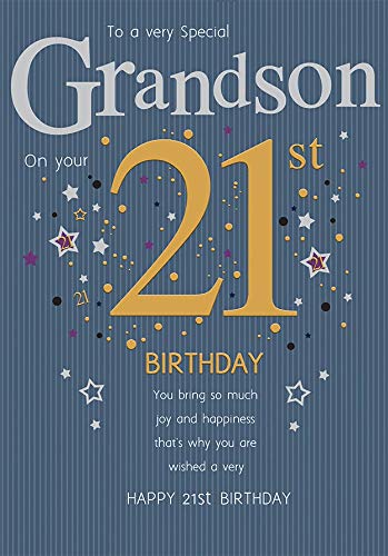 Piccadilly Greetings Group Ltd Glückwunschkarte zum 21. Geburtstag, Aufschrift "A Very Special Grandson On Your 21st Birthday", 25,4 x 17,8 cm, Blau von Piccadilly Greetings Group Ltd
