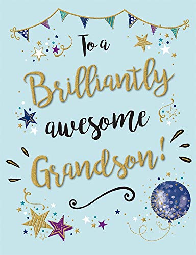 Piccadilly Greetings Group Ltd Gold Dust Geburtstagskarte "To A Brillinatly Awesome Grandson", Grün, 20,3 x 15,2 cm von Piccadilly Greetings Group Ltd