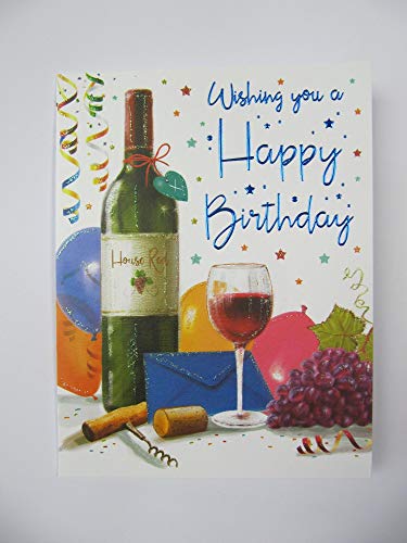 Atemberaubende bunte Grußkarte mit Rotwein und Trauben, Wishing You A Happy Birthday von Piccadilly Greetings