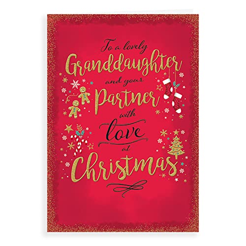 Moderne Weihnachtskarte für Enkelin und Partner, 22,9 x 15,2 cm von Piccadilly Greetings