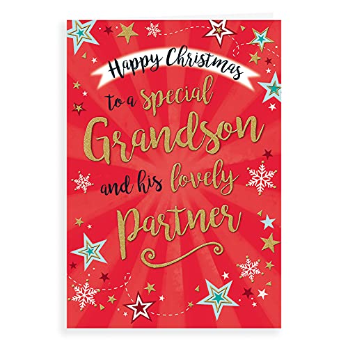 Piccadilly Greetings A41317 Weihnachtskarte für Enkel und Partner, 22,9 x 15,2 cm, modern von Piccadilly Greetings