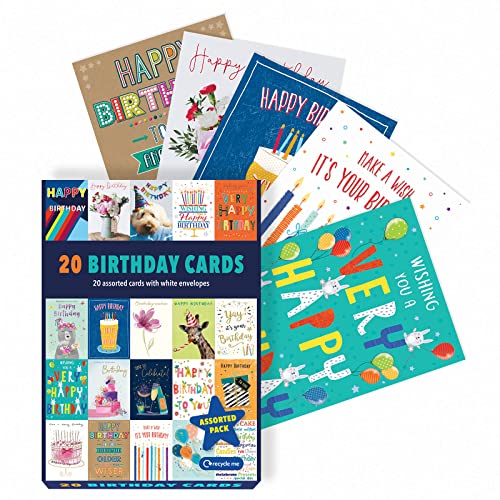 Piccadilly Greetings Box mit verschiedenen Geburtstagskarten Multipack | Geburtstagskarten 20 Stück | 12,7 x 17,8 cm | Inklusive 20 einzigartigen bunten Designs, mit weißen Umschlägen, geeignet für von Piccadilly Greetings