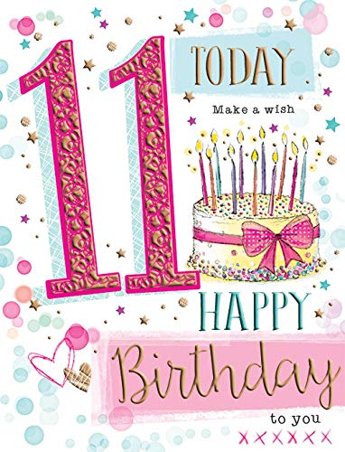 Piccadilly Greetings Group Ltd Geburtstagskarte für Mädchen, zum 11. Geburtstag, Aufschrift "Wonderful 11 Today", 20,3 x 15,2 cm, Rosa von Piccadilly Greetings