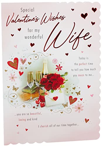 Piccadilly Greetings Group Ltd PG for My Wonderful Wife Champagner & Roses Design Valentinstagskarte mit schönem Vers, Weiß, 22,9 x 15,2 cm von Piccadilly Greetings