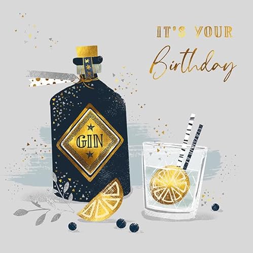 Piccadilly Greetings Moderne Luxus-Geburtstagskarte, Gin-Flasche, 160 mm² von Piccadilly Greetings