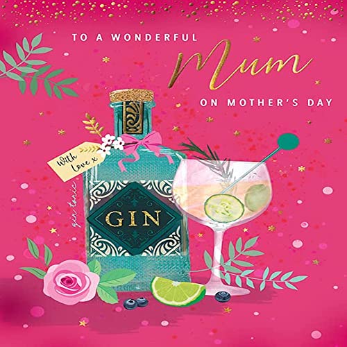 Piccadilly Greetings Muttertagskarte Wonderful Mum, Gin-Flasche, Gin-Glas, 20,3 x 15,2 cm von Piccadilly Greetings