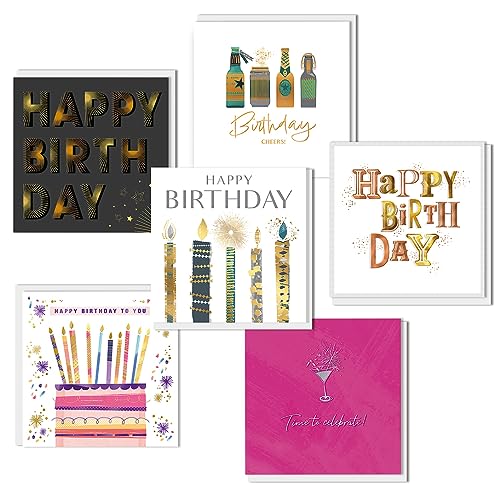 Piccadilly Greetings Packung mit sortierten Geburtstagskarten Multipack | Geburtstagskarten 6 Stück | 16 x 16 cm | inkl. 6 Designs, mit weißen Umschlägen, geeignet für alle Anlässe von Piccadilly Greetings