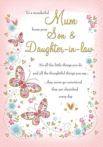 Piccadilly Greetings Piccadilly Greetings Traditionelle Muttertagskarte "Mum from Son & Daughter in Law", Rosa, 25,4 x 17,8 cm von Piccadilly Greetings