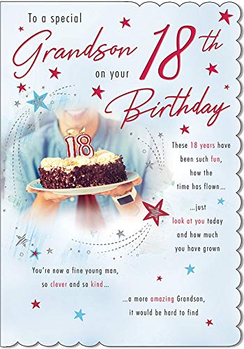 Piccadilly Greetings Traditionelle Meilenstein-Geburtstagskarte zum 18. Geburtstag für Enkel – 22,9 x 15,2 cm, Grau von Piccadilly Greetings