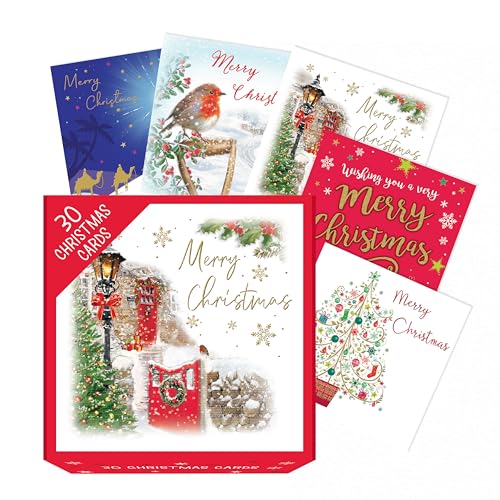 Piccadilly Greetings Verschiedene Weihnachtskarten, Multipack, 12 x 12 cm, Packung mit 30 Weihnachtskarten, 5 einzigartige bunte Designs mit weißen Umschlägen, geeignet für alle Altersgruppen und von Piccadilly Greetings