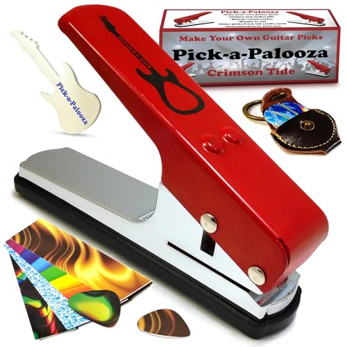 pick-a-palooza ® DIY Guitar Pick Punch – Die Premium Gitarre Plektrum-Hersteller und eine Leder Schlüsselanhänger Plektrum Halter Geschenkset rot von Pick-A-Palooza