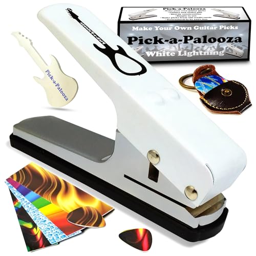 pick-a-palooza ® DIY Guitar Pick Punch – Die Premium Gitarre Plektrum-Hersteller und eine Leder Schlüsselanhänger Plektrum Halter Geschenkset weiß von Pick-A-Palooza