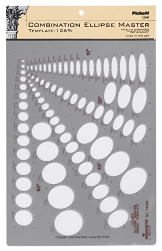 Pickett Kombinations-Ellipsen-Master-Vorlage, 15 Grad, 30 Grad, 45 Grad und 60 Grad Projektionen (1269I), Grün von Pickett