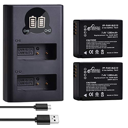 DMW-BLG10 Akku, Pickle Power 2 x 1280mAh DMW-BLE9 Ersatzakku mit LED USB Ladegerät für Panasonic Lumix TZ202 TZ91 GX80 GX85 GF5 GF6 GX7 LX100 Kamera von Pickle Power