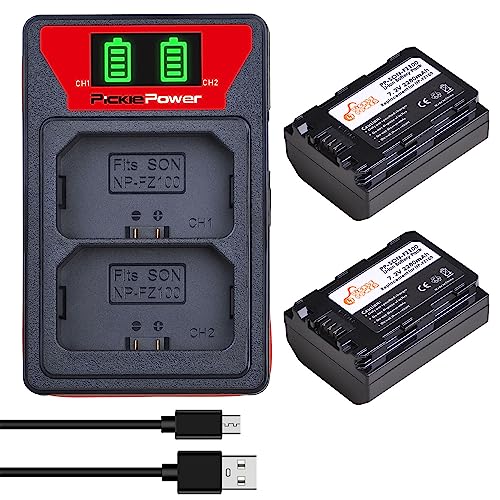 Pickle Power NP-FZ100 Ersatzakku, 2er Pack 2280mAh Kameraakku mit USB Dual Ladegerät für Sony Alpha 7 IV, 7 III, A7RIII, A7R3, A7R4, A9, A9R, A9S, A6600, A6700, ZVE1 Digitalkameras von Pickle Power
