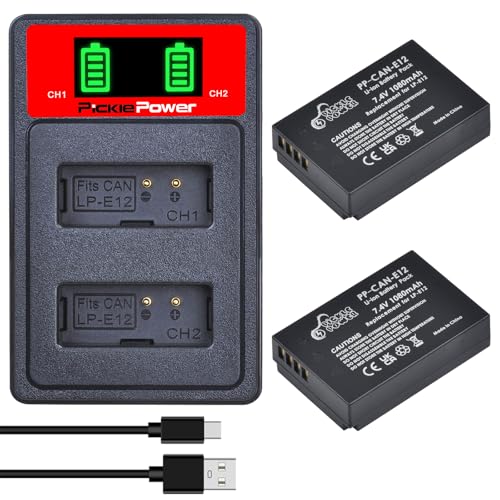 Pickle Power 2 Stück LP-E12 Akku und LED Dual Ladegerät für Canon EOS M100, SX70 HS, Rebel SL1, EOS 100D, EOS M, EOS M2, EOS M10 EOS M50 m50 Mark ii Digitalkamera Pickle Power 2 Stück LP-E12 Akku und LED Dual Ladegerät für Canon EOS M100, SX70 HS, Rebel SL1, EOS 100D, EOS M, EOS M2, EOS M10 EOS M50 m50 Mark ii Digitalkamera von Pickle Power