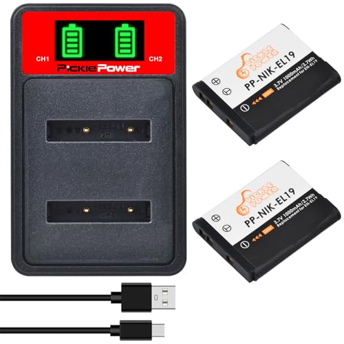 Pickle Power 2X EN-EL19 Akku & LED Dual Ladegerät für Nikon Coolpix S32 S33 S100 S2500 S2800 S3100 S3200 S3500 S3600 S4100 S5200 S6500 S6600 S6800 S6900 von Pickle Power