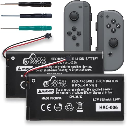 Pickle Power 2X HAC-006 Akku, 525mAh Ersatzakku für Nintendo Switch Joy-Con (L) HAC-015 Joy-Con (R) Controller mit Werkzeugsatz von Pickle Power