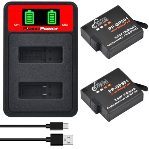 Pickle Power 2X1500mAh AHDBT-501 Akku Ersatz und Dual Batterieladegerät für Gopro 7 GoPro 6 Gopro 2018 GoPro Hero 5 Kameras von Pickle Power