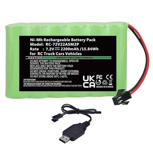 Pickle Power 7.2V NIMH Akku, 2200mAh Wiederaufladbarer AA RC Batterie mit 2-Poliger SM-Plug Anschluss für u. a. RC Fahrzeuge, Trucks, Boote, Schiffe, Bagger, Crawler, Buggy, Panzer u. a. RC Modelle von Pickle Power