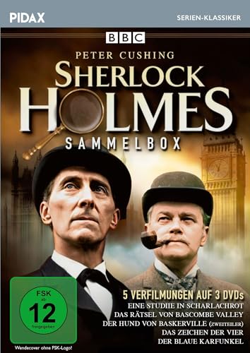 Sherlock Holmes - Sammelbox / 5 spannende Krimis mit Peter Cushing nach den Büchern von Sir Arthur Conan Doyle (Pidax Serien-Klassiker) [3 DVDs] von Pidax Film- und Hörspielverlag